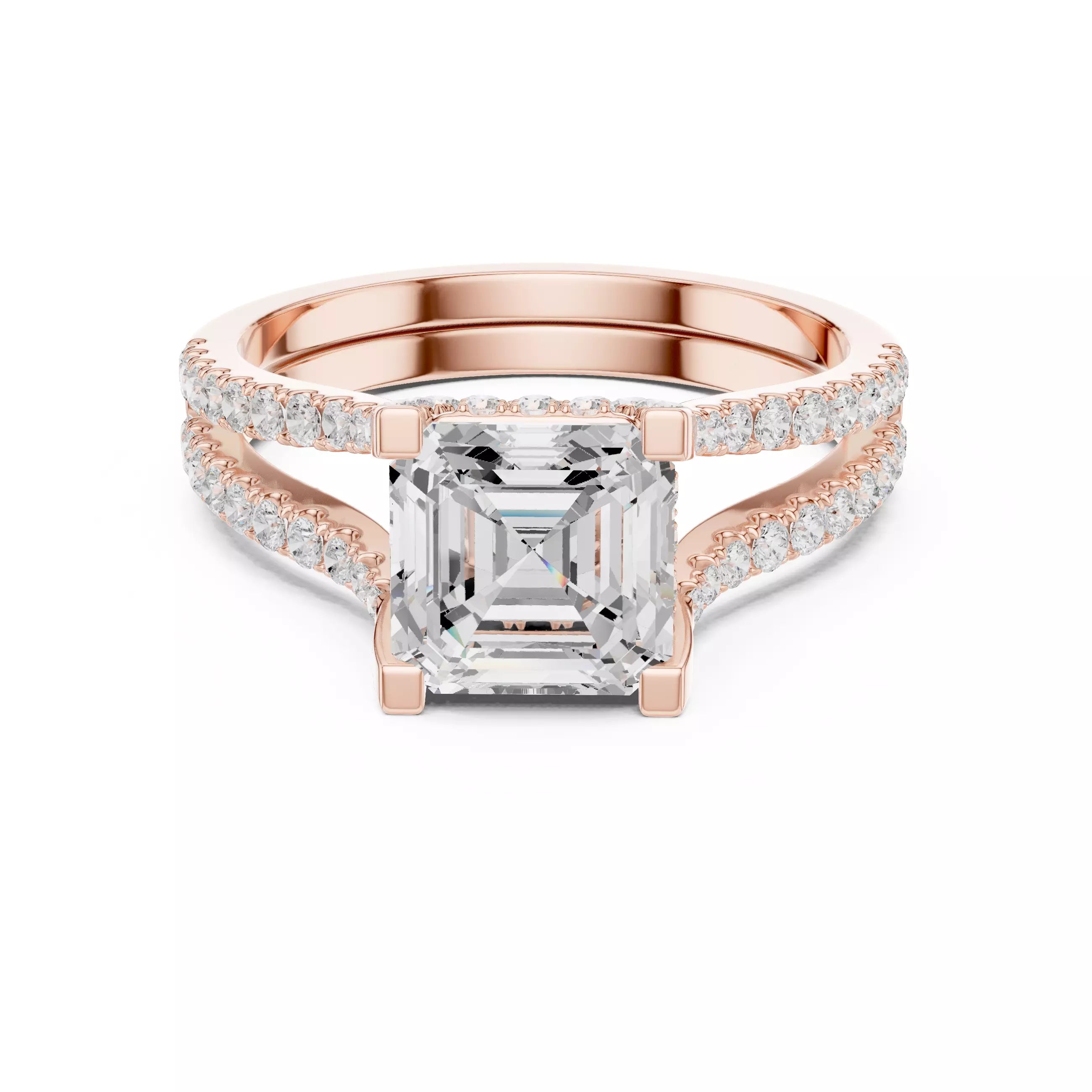 Pavé Split Shank Ring - Asscher