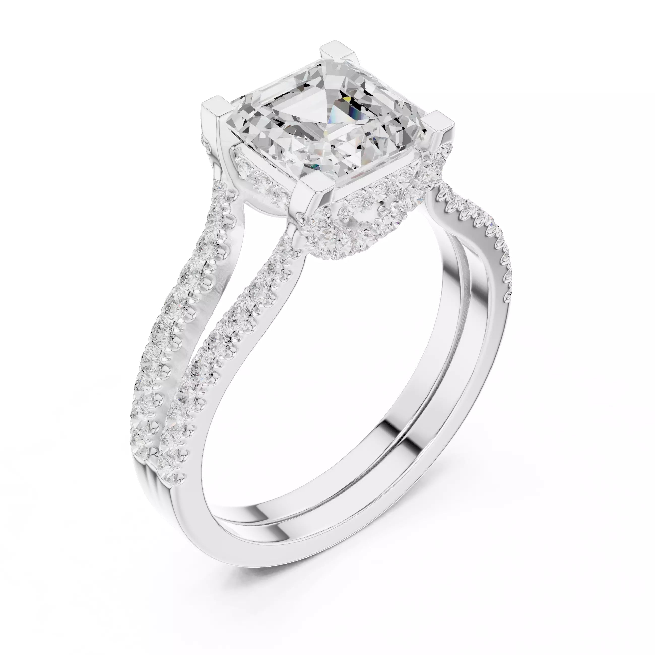 Pavé Split Shank Ring - Asscher