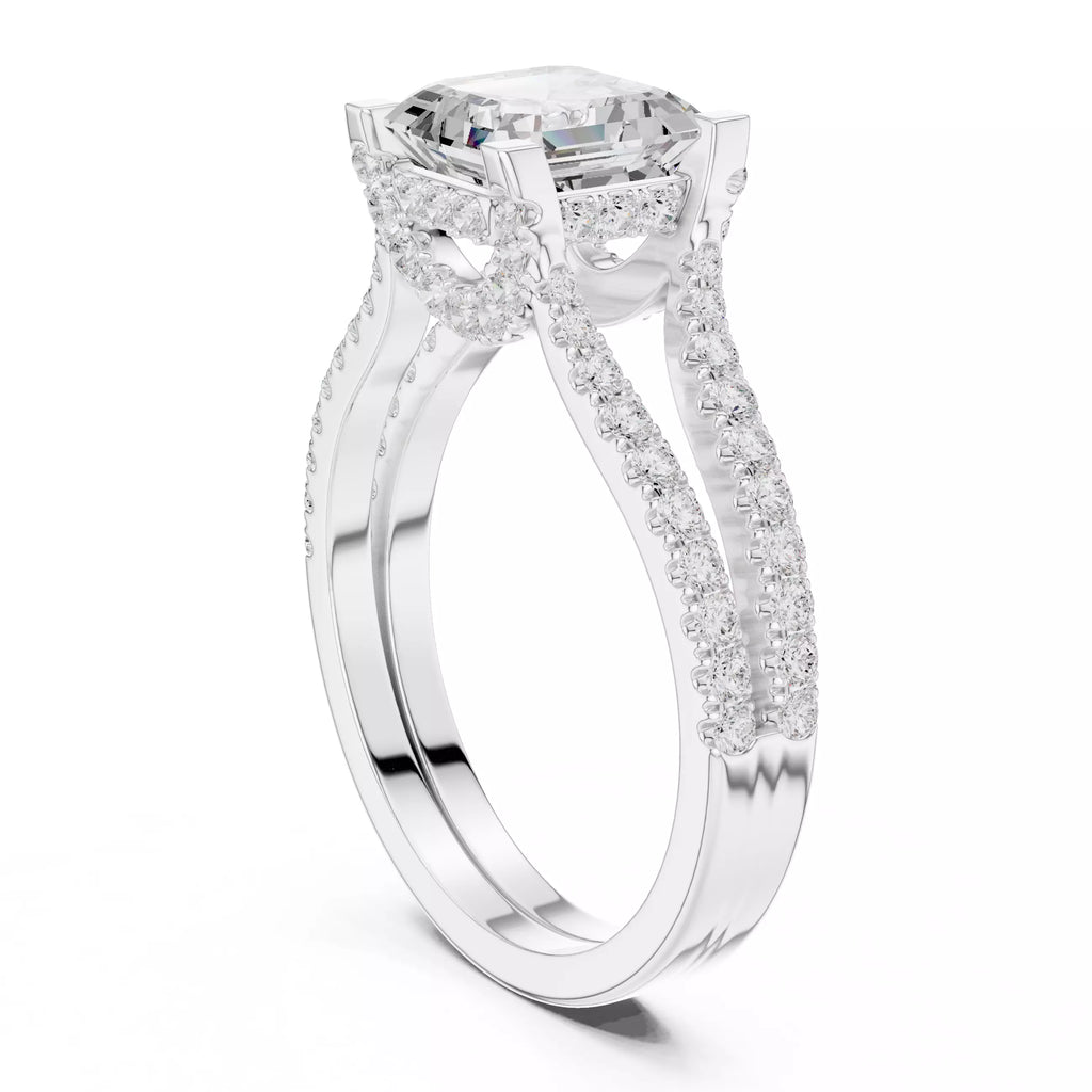 Pavé Split Shank Ring - Asscher