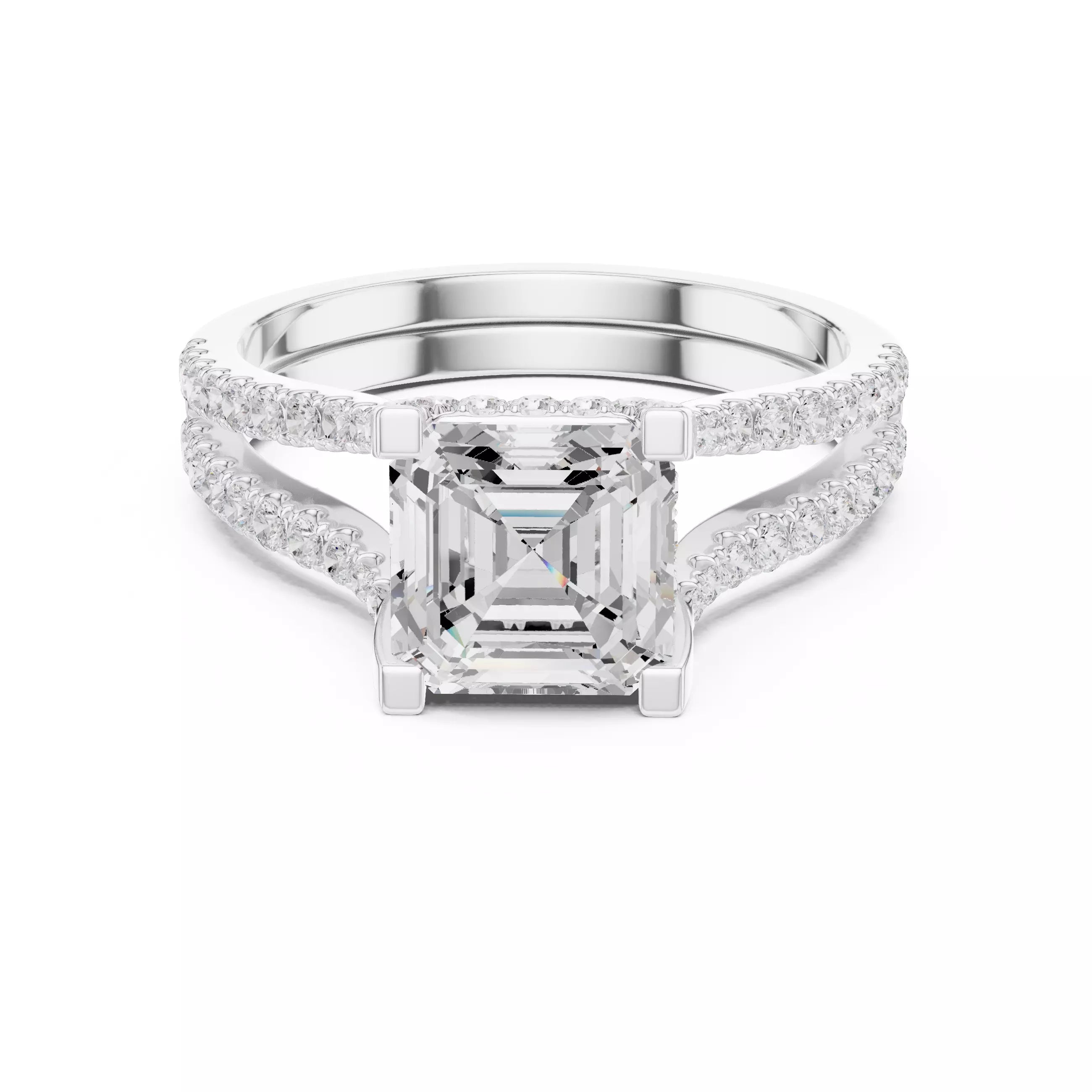 Pavé Split Shank Ring - Asscher