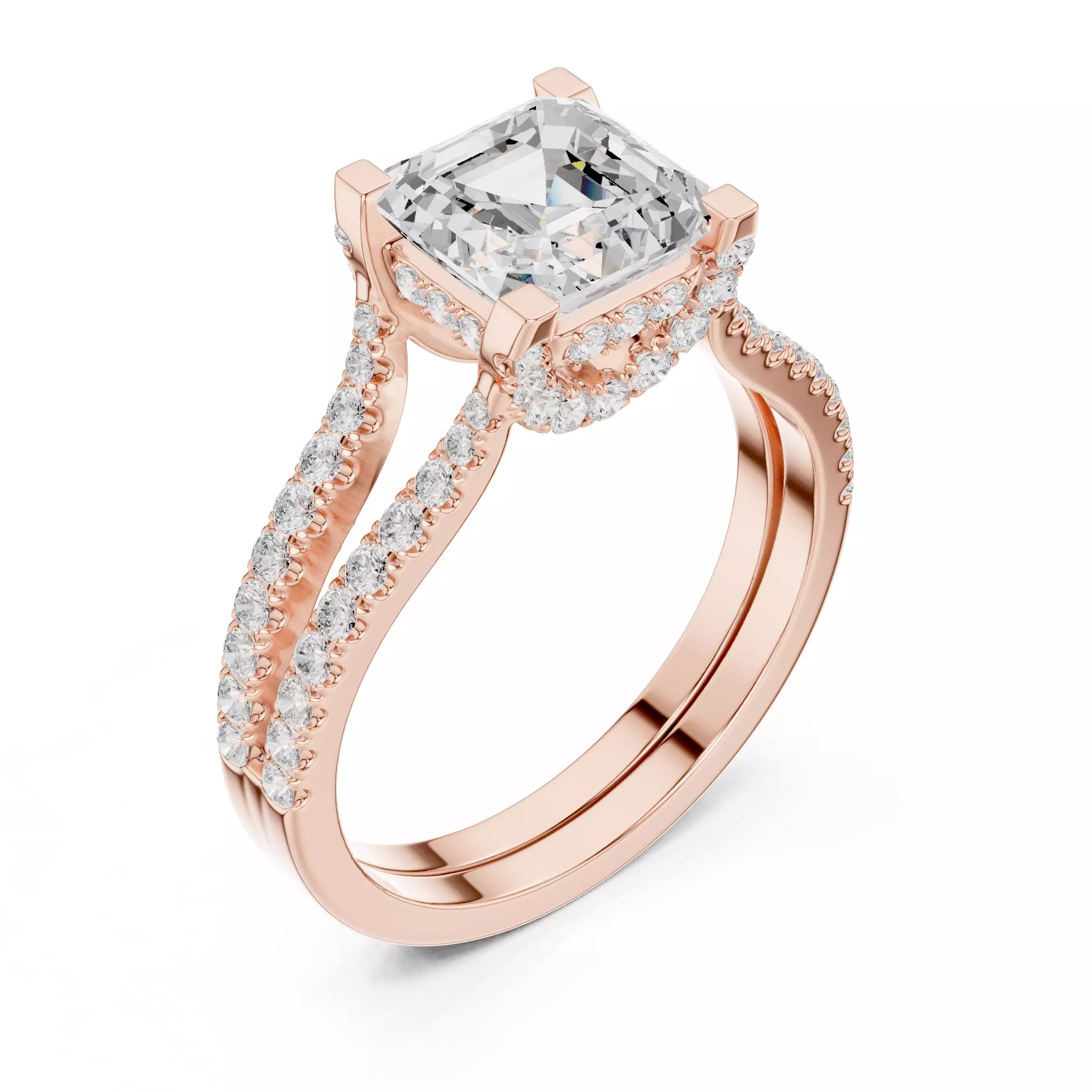 Pavé Split Shank Ring - Asscher
