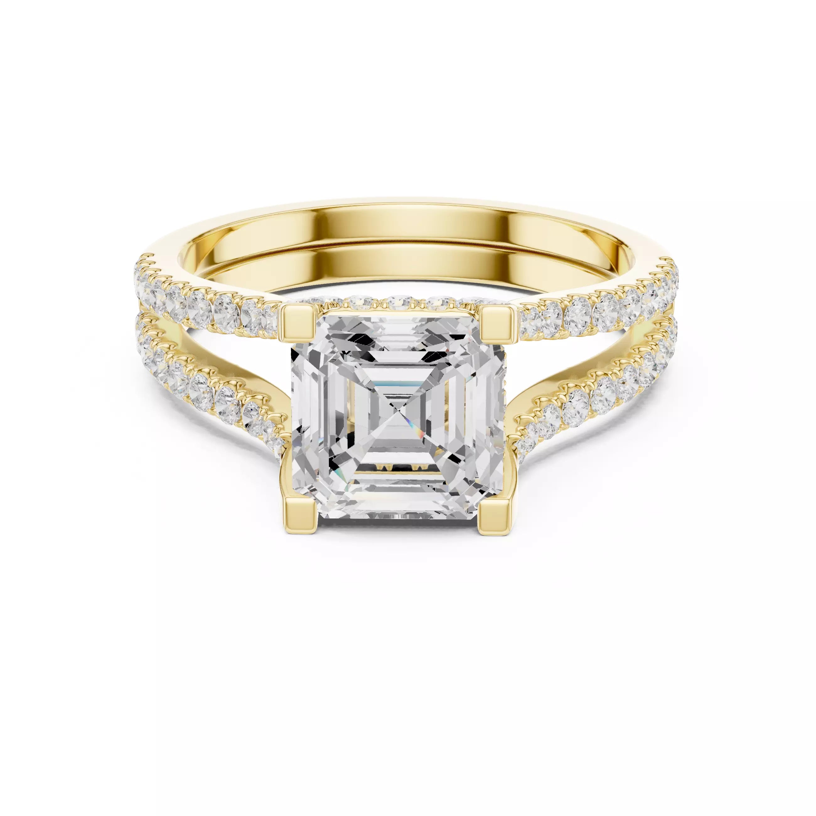 Pavé Split Shank Ring - Asscher