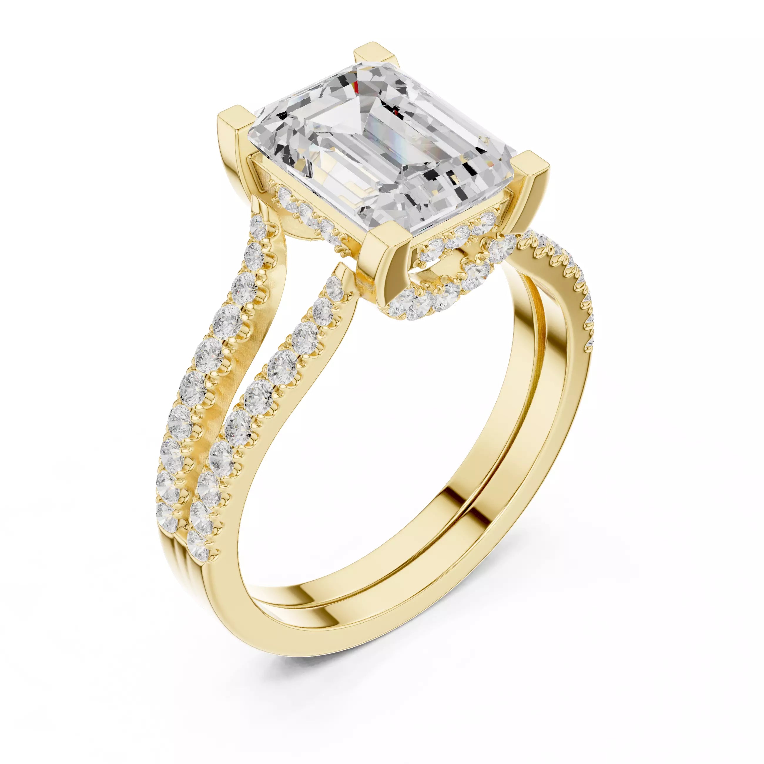 Pavé Split Shank Ring - Emerald cut
