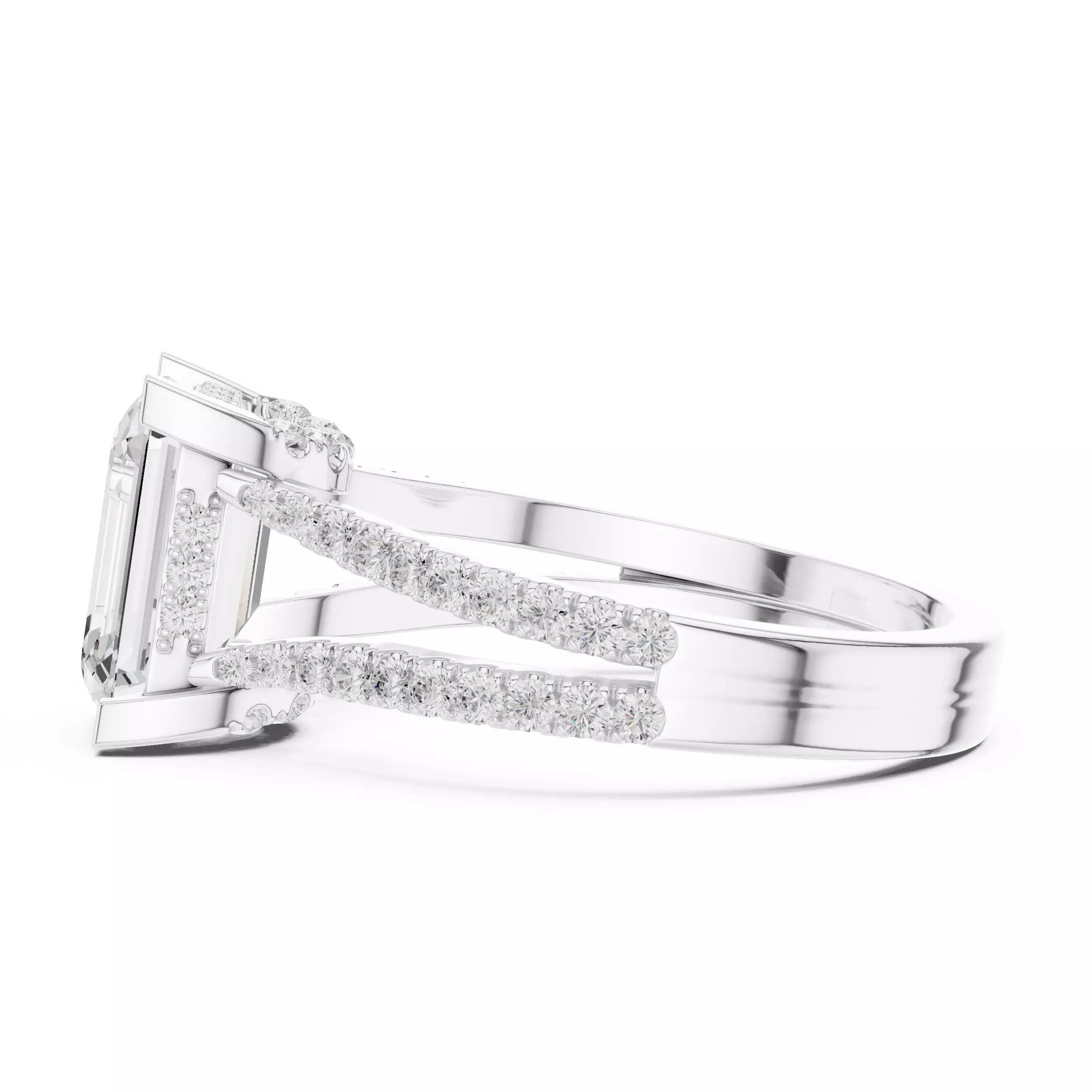 Pavé Split Shank Ring - Emerald cut
