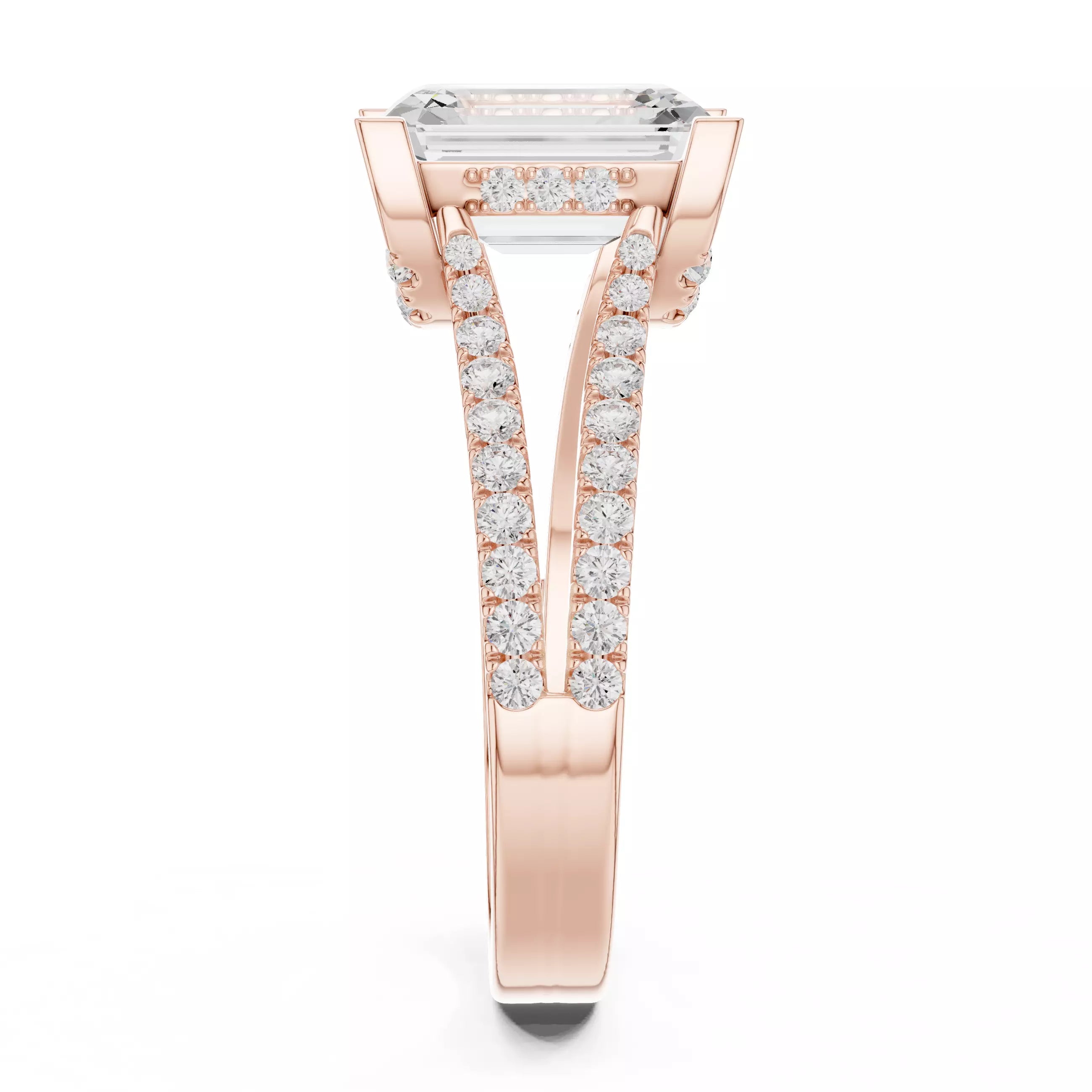 Pavé Split Shank Ring - Emerald cut