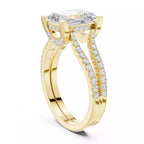 Pavé Split Shank Ring - Emerald cut