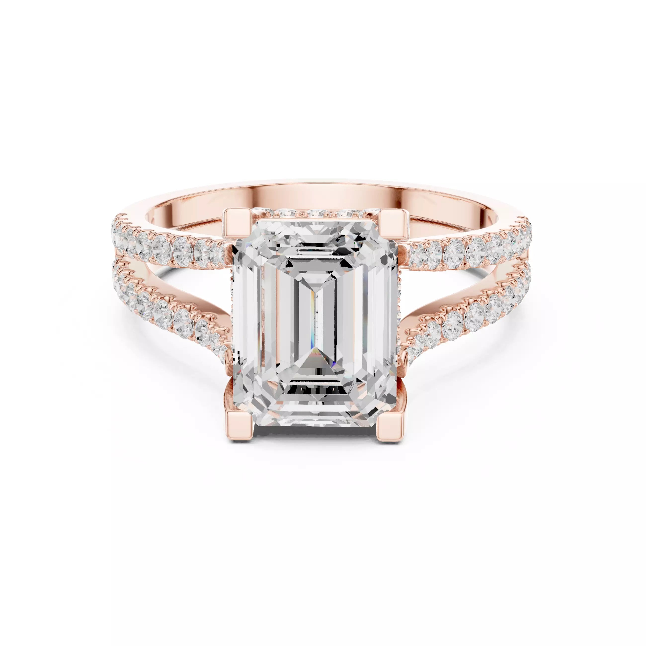 Pavé Split Shank Ring - Emerald cut