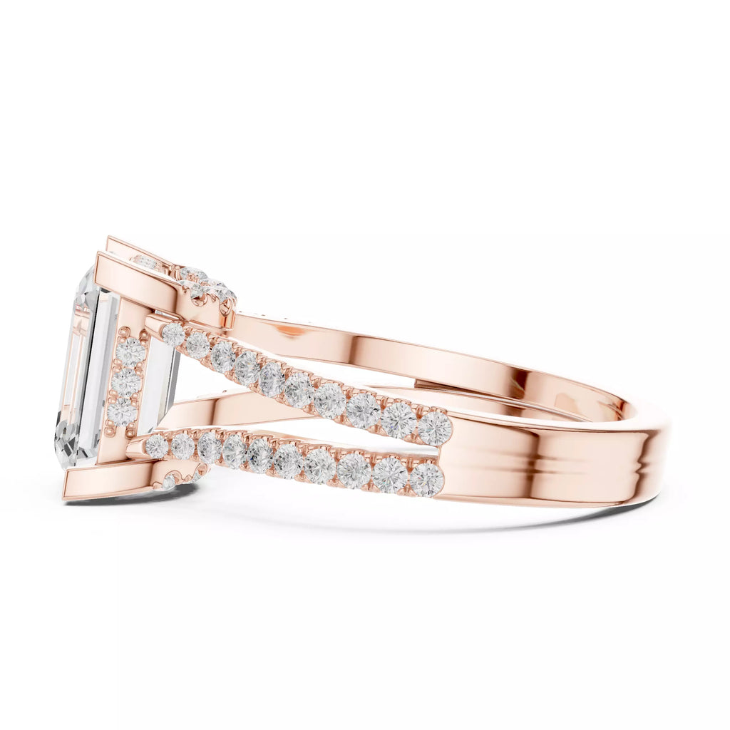 Pavé Split Shank Ring - Emerald cut