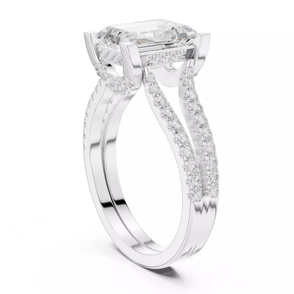 Pavé Split Shank Ring - Emerald cut