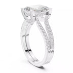 Pavé Split Shank Ring - Emerald cut