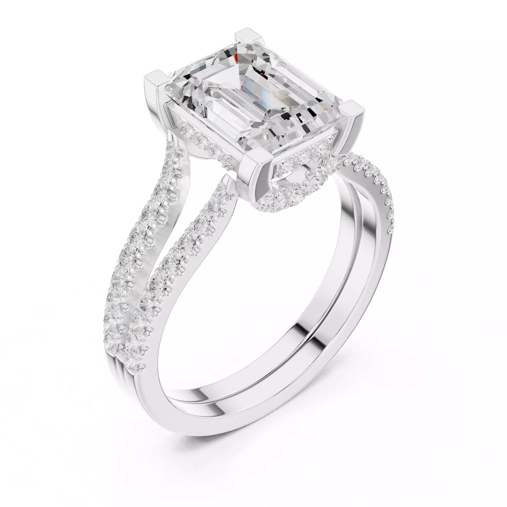 Pavé Split Shank Ring - Emerald cut