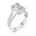 Pavé Split Shank Ring - Emerald cut
