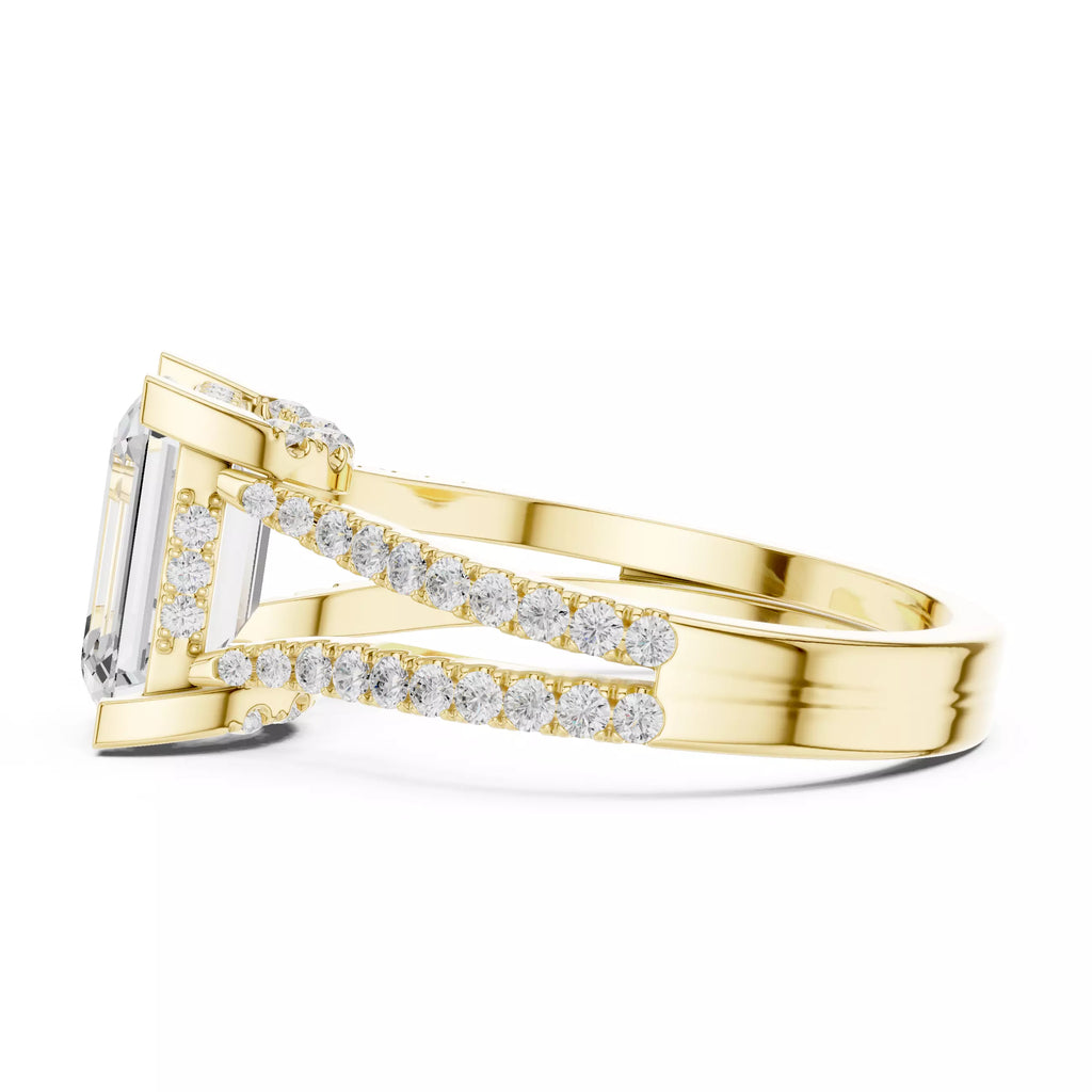 Pavé Split Shank Ring - Emerald cut