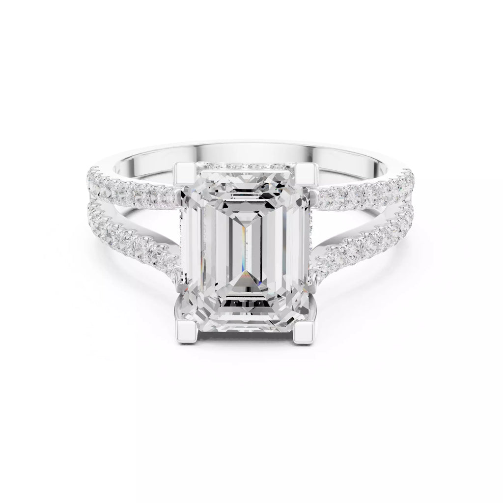 Pavé Split Shank Ring - Emerald cut