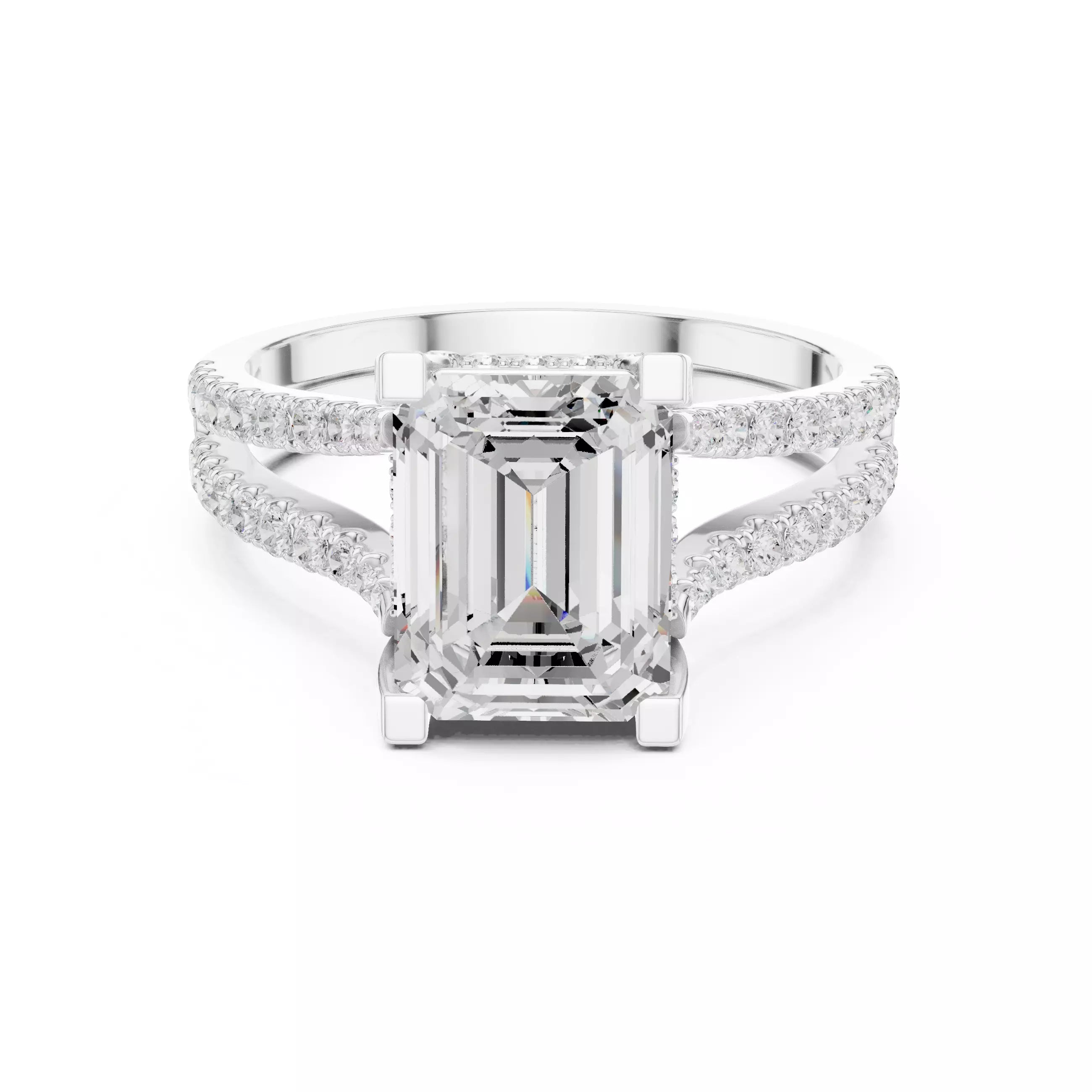Pavé Split Shank Ring - Emerald cut