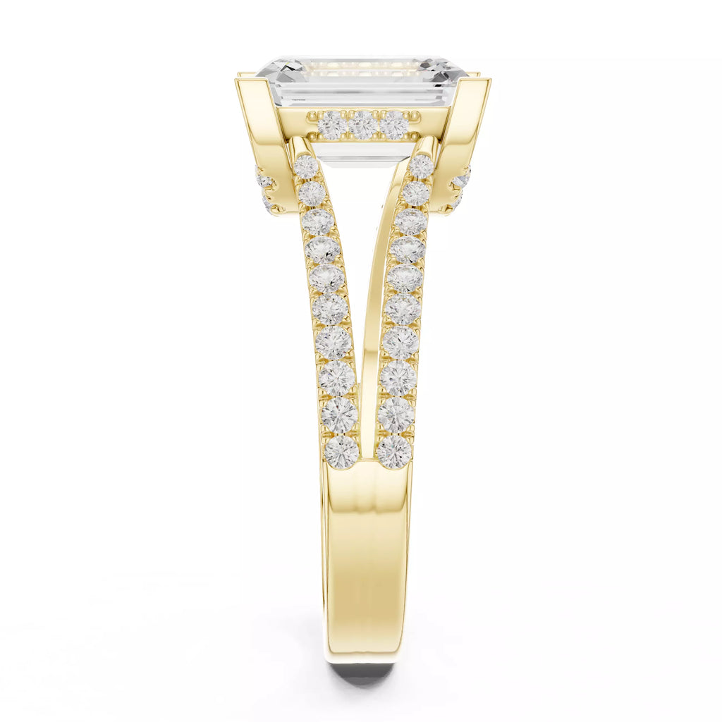 Pavé Split Shank Ring - Emerald cut