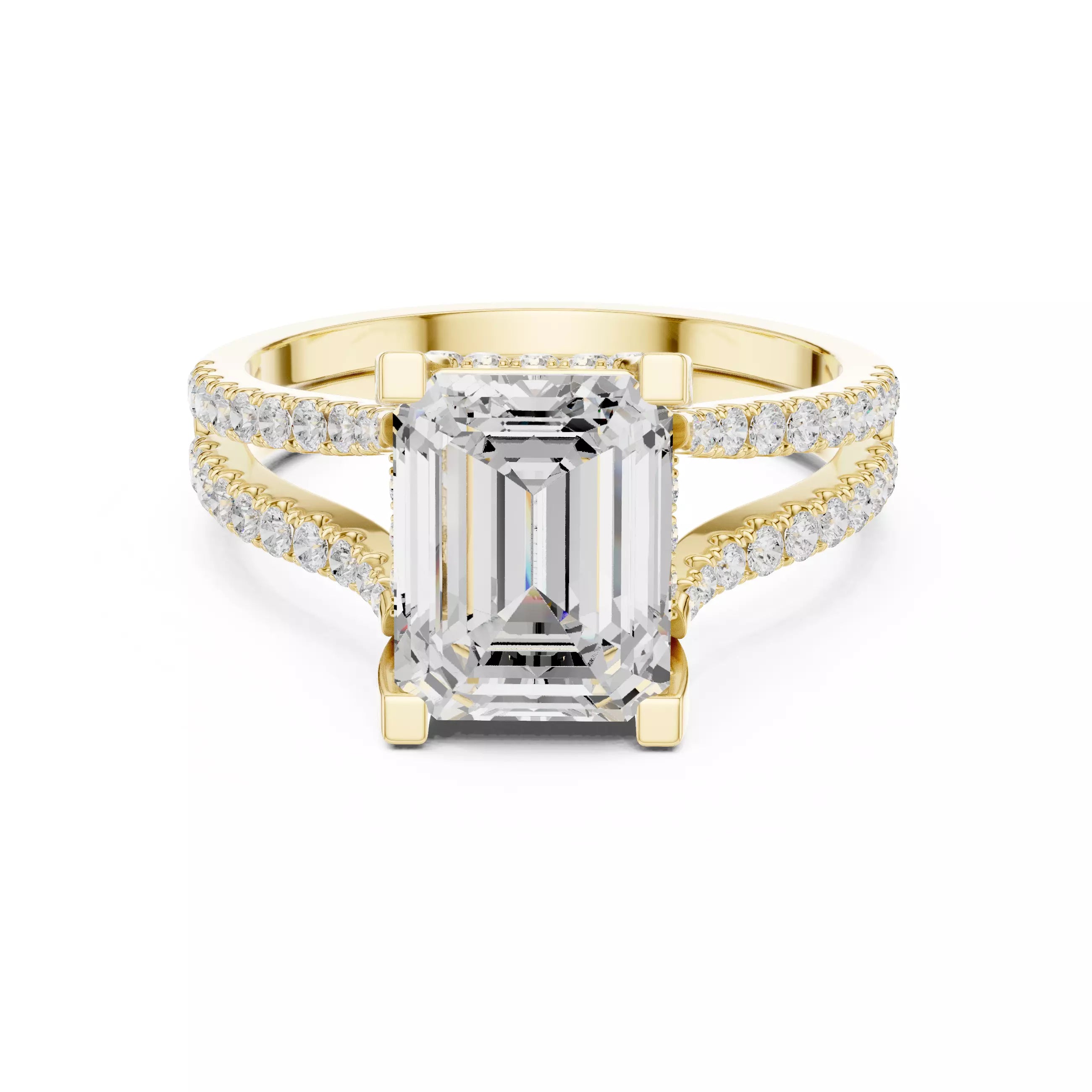 Pavé Split Shank Ring - Emerald cut
