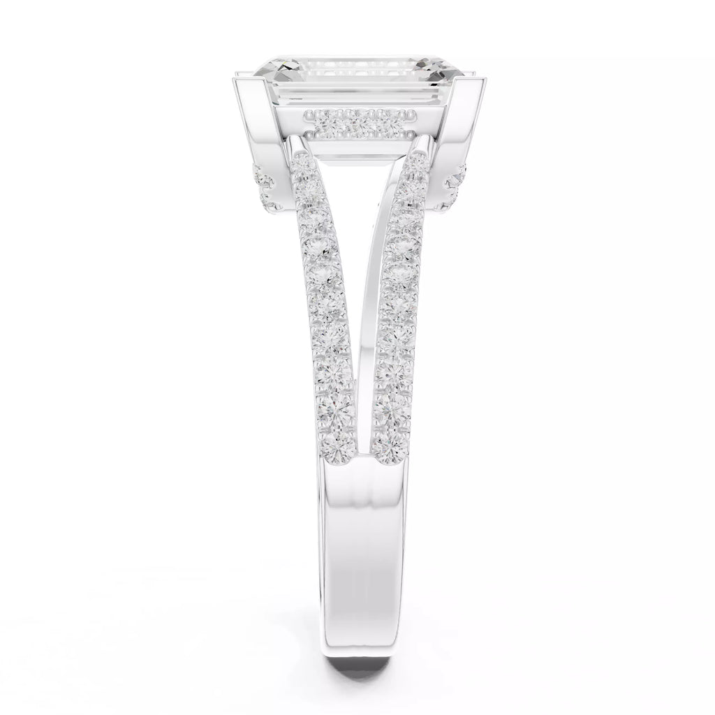 Pavé Split Shank Ring - Emerald cut