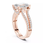 Pavé Split Shank Ring - Emerald cut
