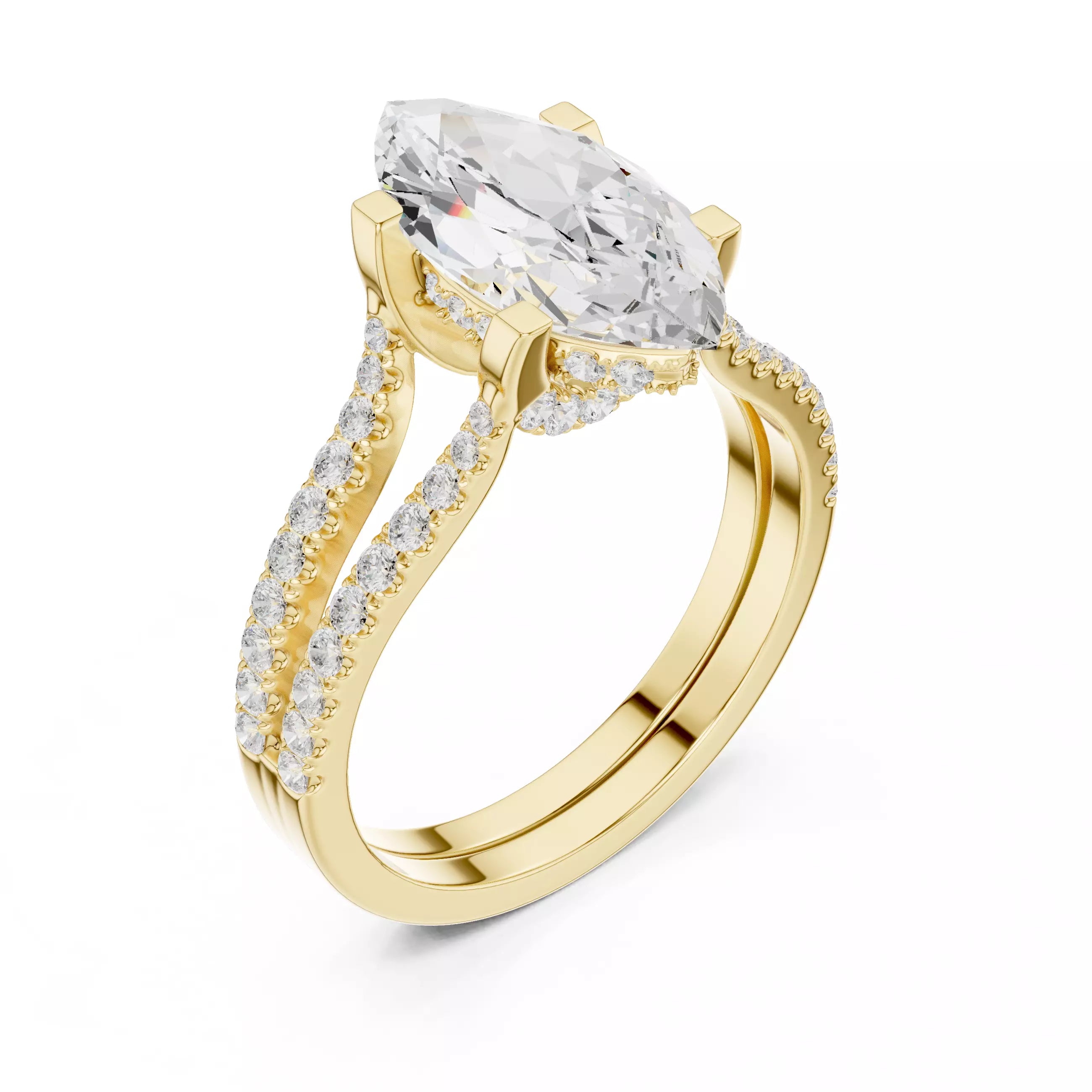 Pavé Split Shank Ring - Marquise