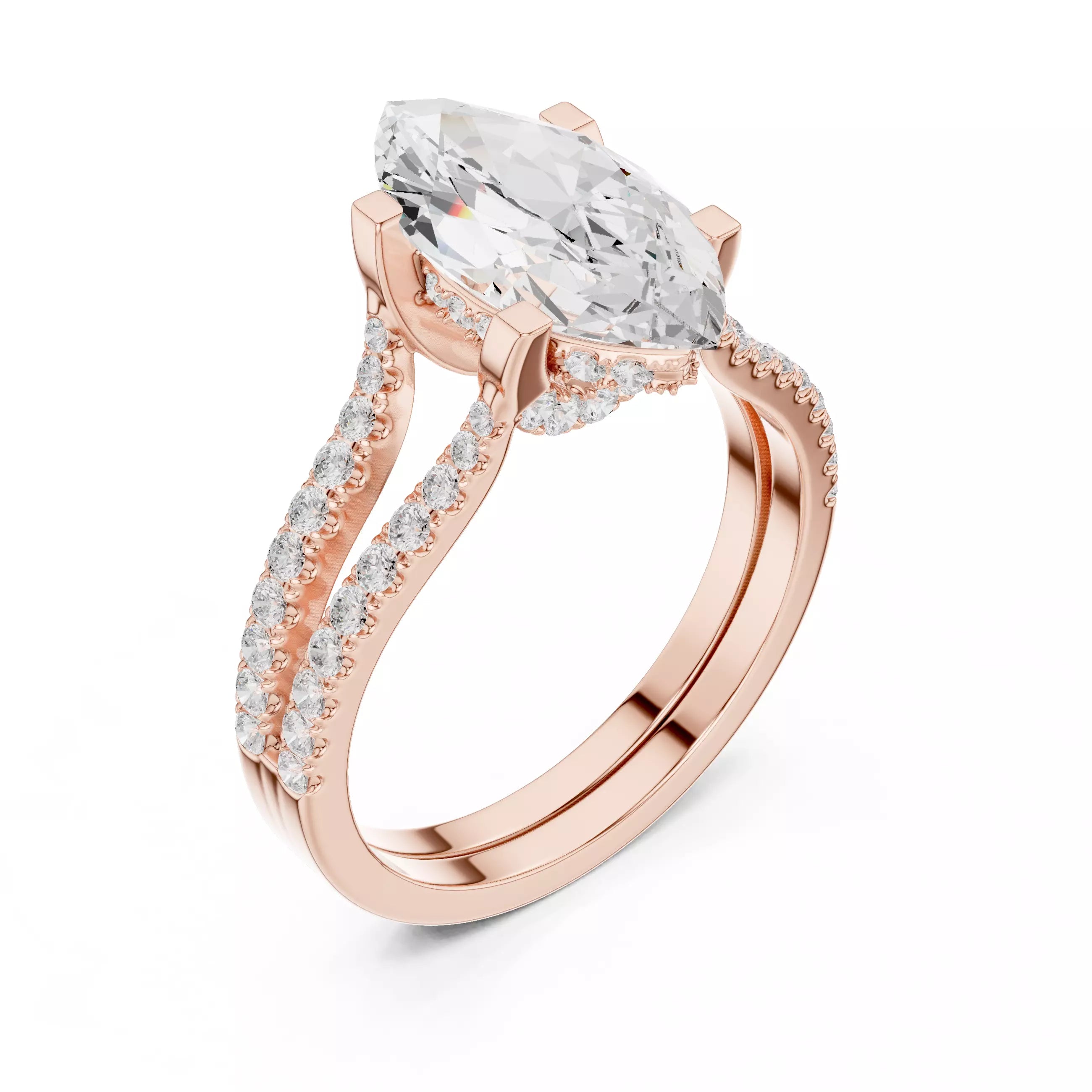 Pavé Split Shank Ring - Marquise