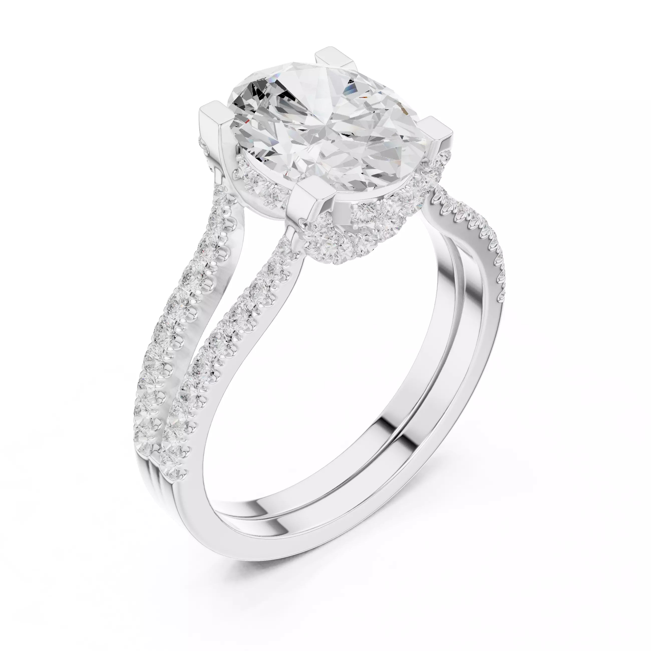 Pavé Split Shank Ring - Oval