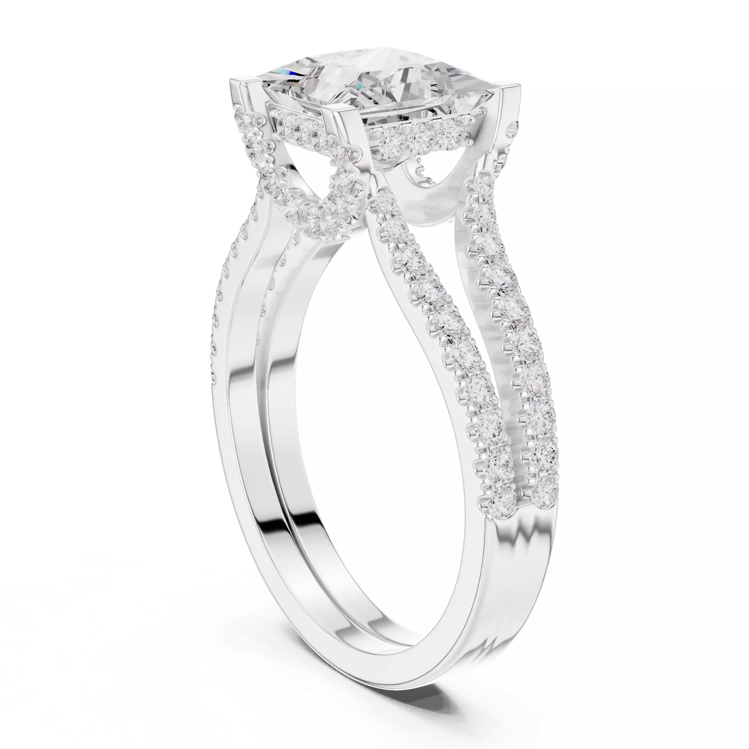 Pavé Split Shank Ring - Princess
