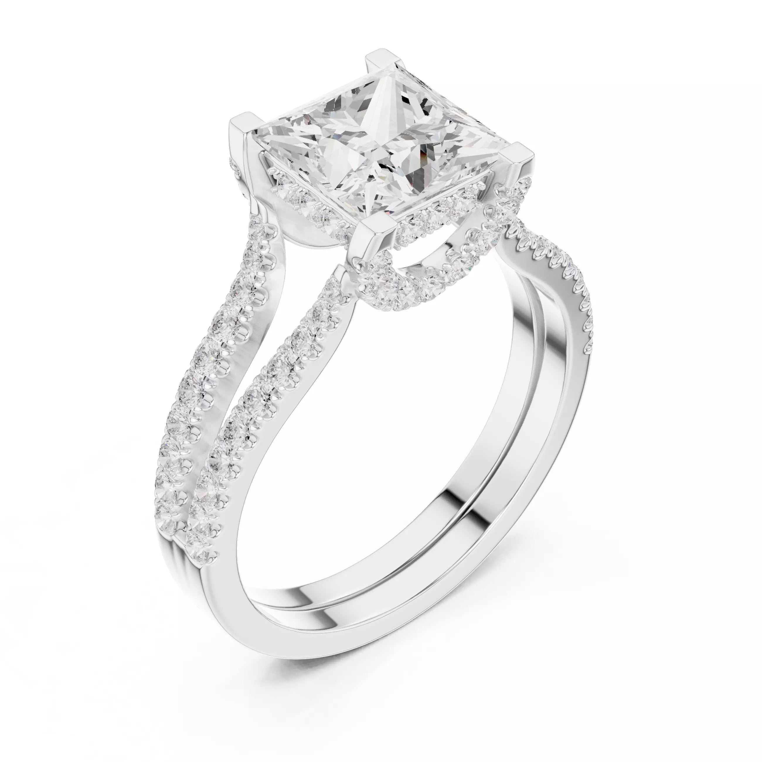 Pavé Split Shank Ring - Princess