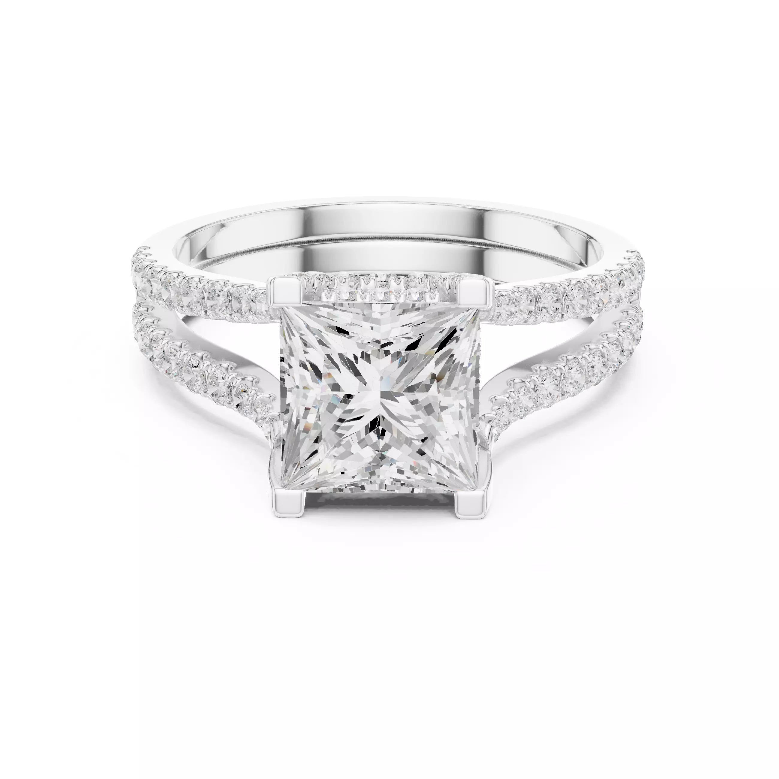 Pavé Split Shank Ring - Princess