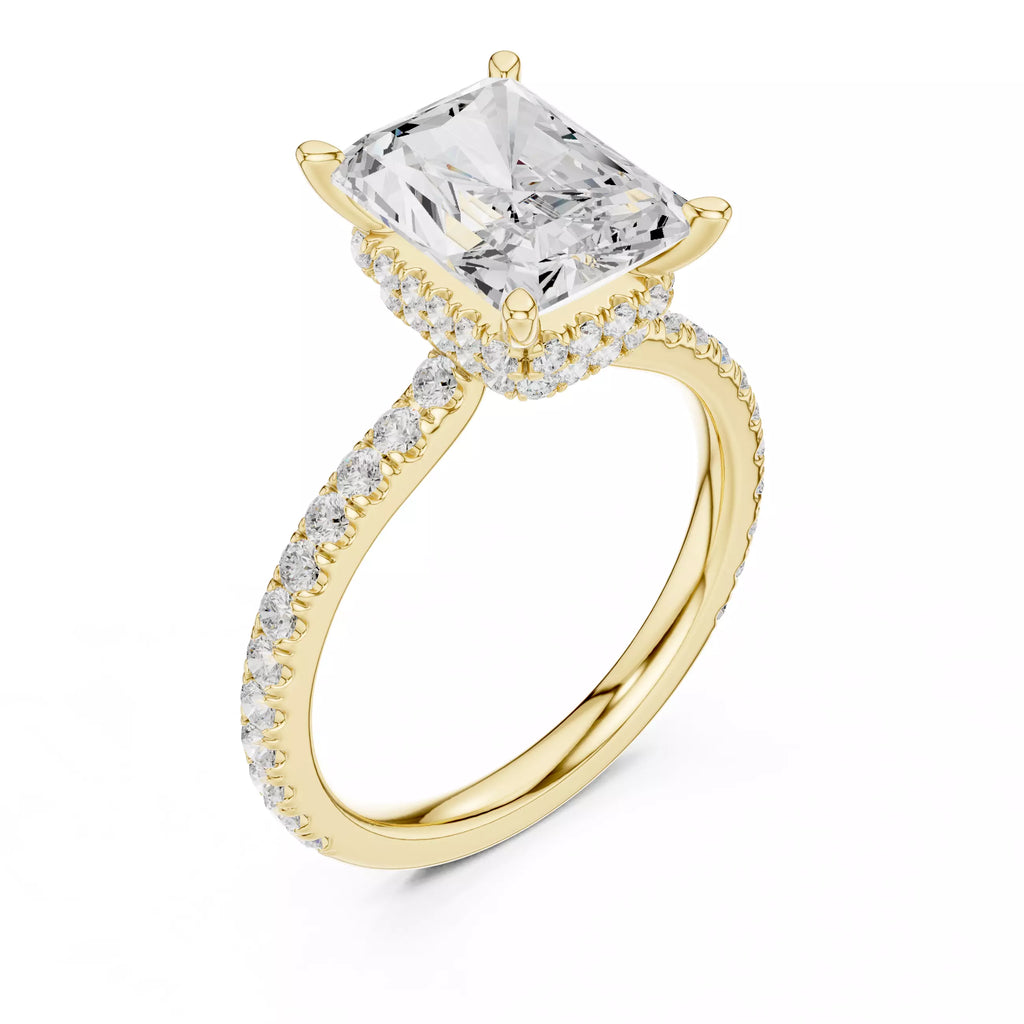 Pavé Solitaire Ring - Emerald Cut