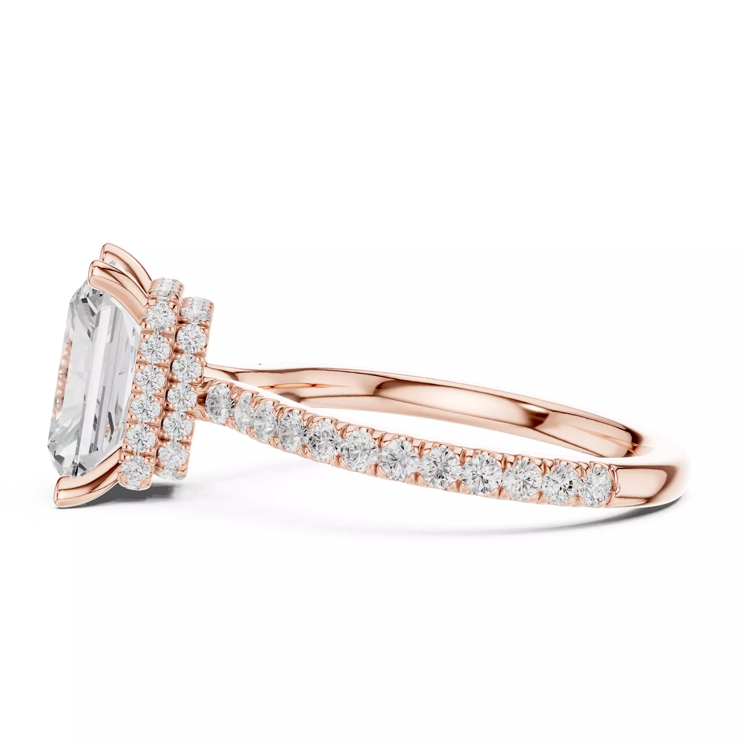 Pavé Solitaire Ring - Emerald Cut