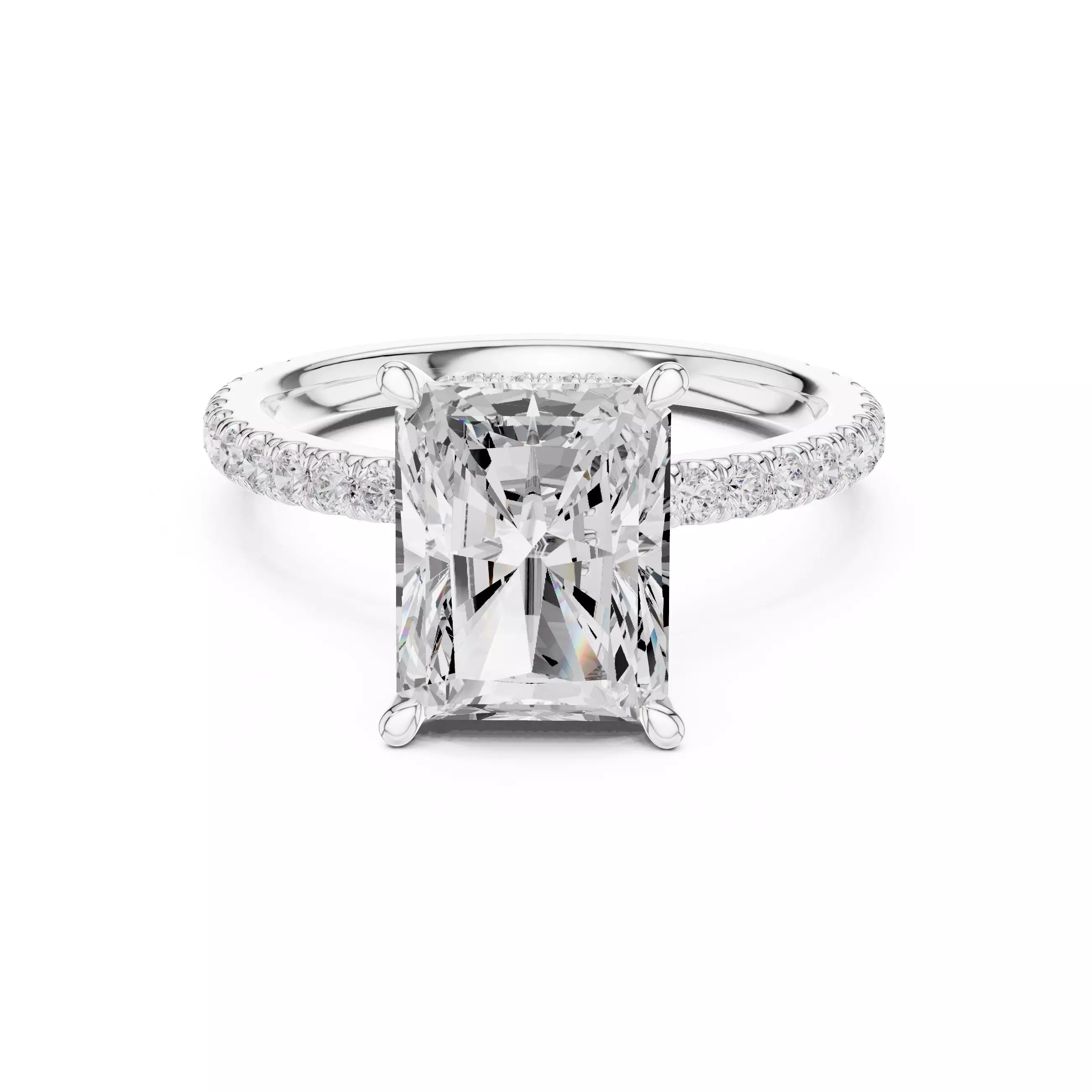 Pavé Solitaire Ring - Emerald Cut