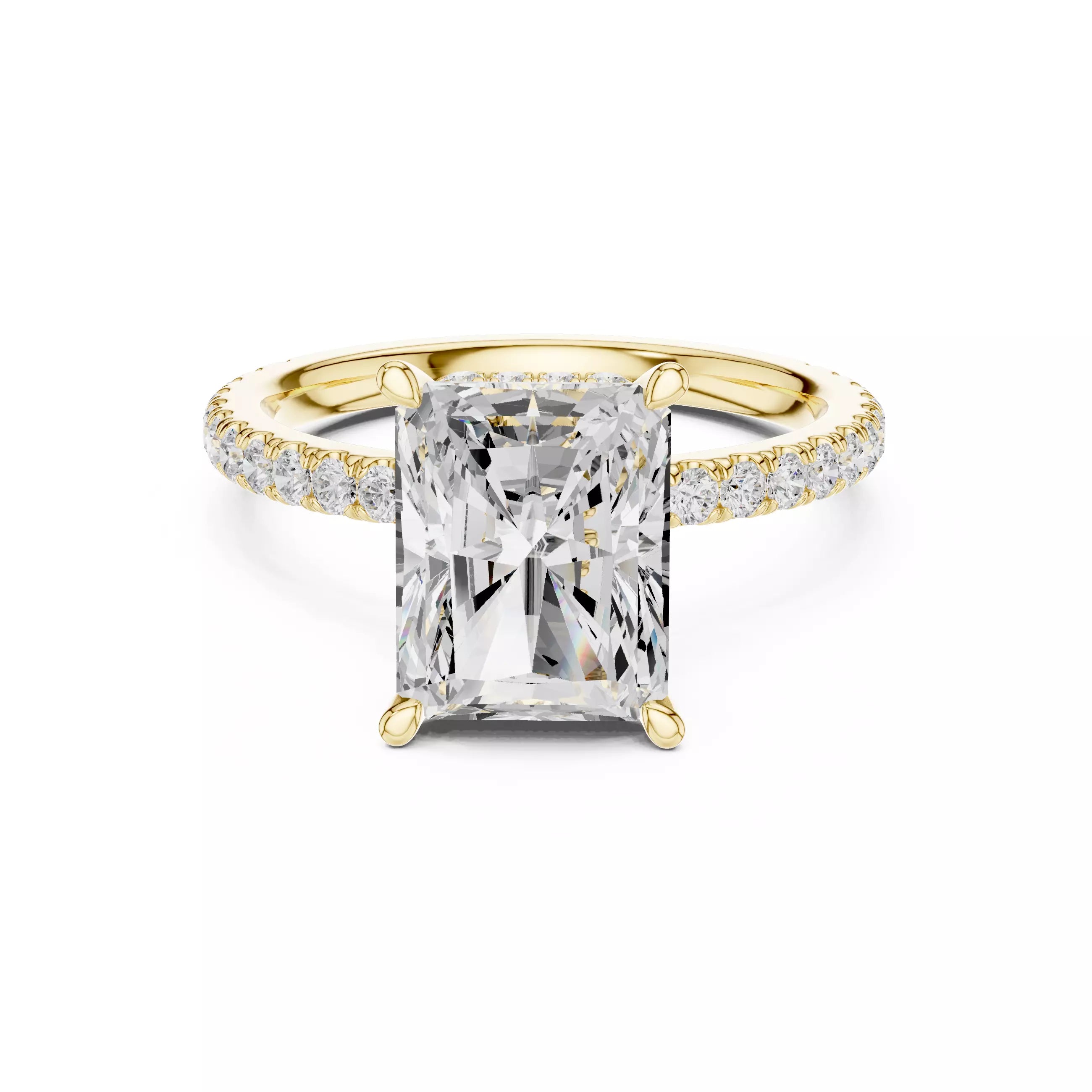Pavé Solitaire Ring - Emerald Cut