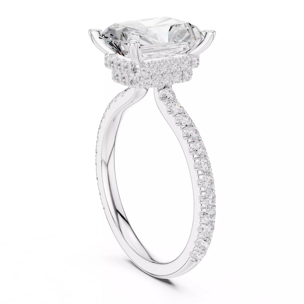 Pavé Solitaire Ring - Emerald Cut