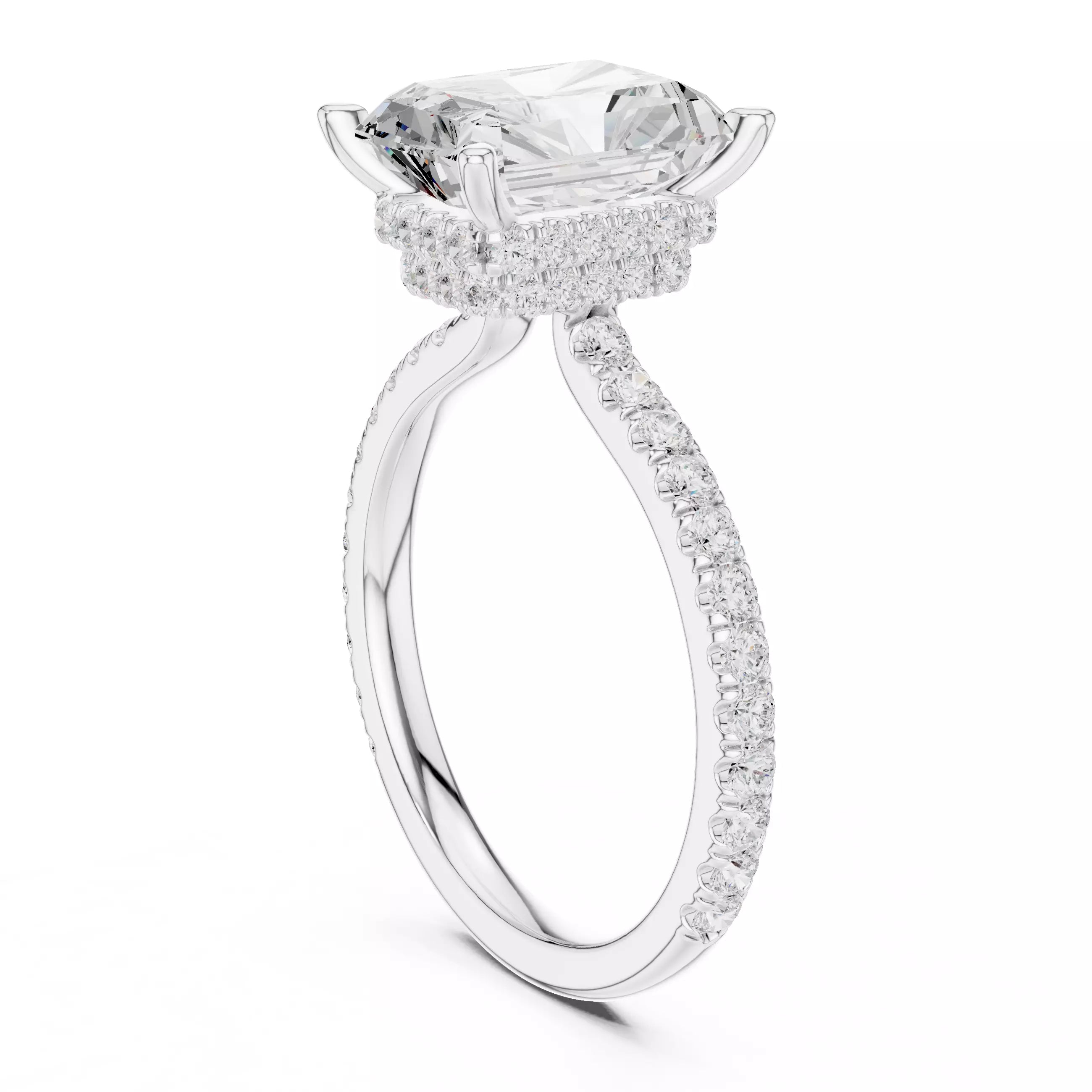 Pavé Solitaire Ring - Emerald Cut