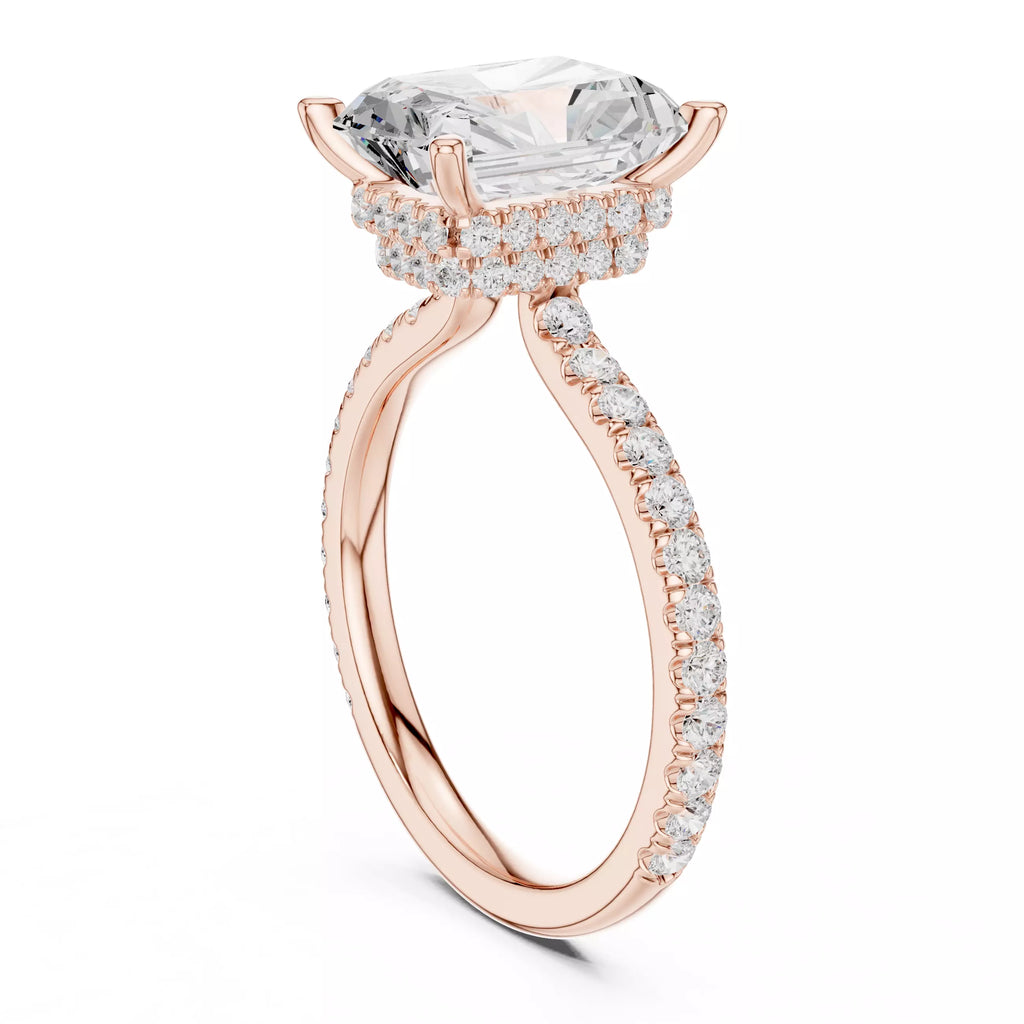 Pavé Solitaire Ring - Emerald Cut