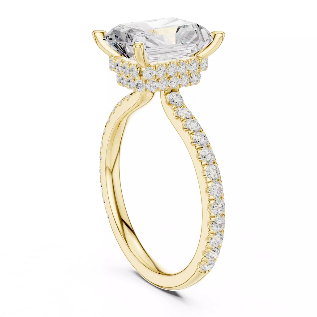 Pavé Solitaire Ring - Emerald Cut