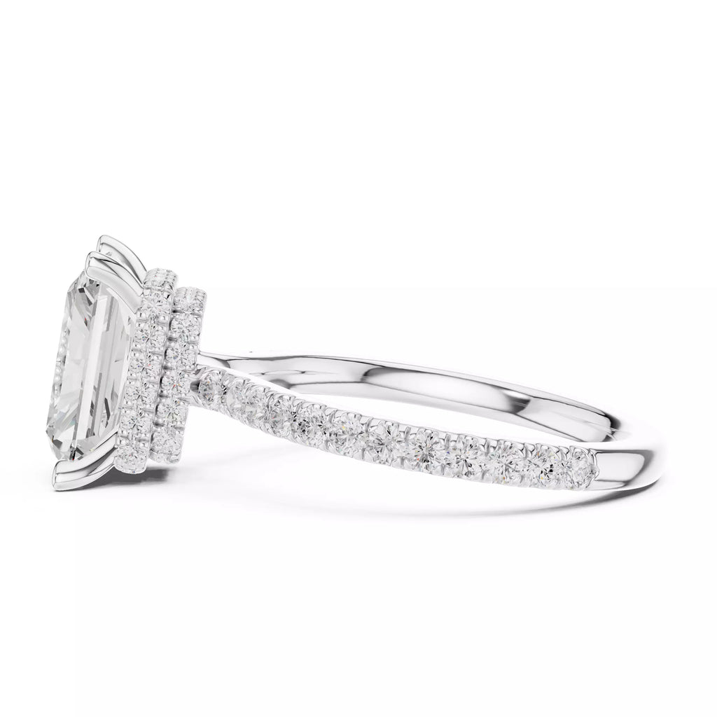 Pavé Solitaire Ring - Emerald Cut