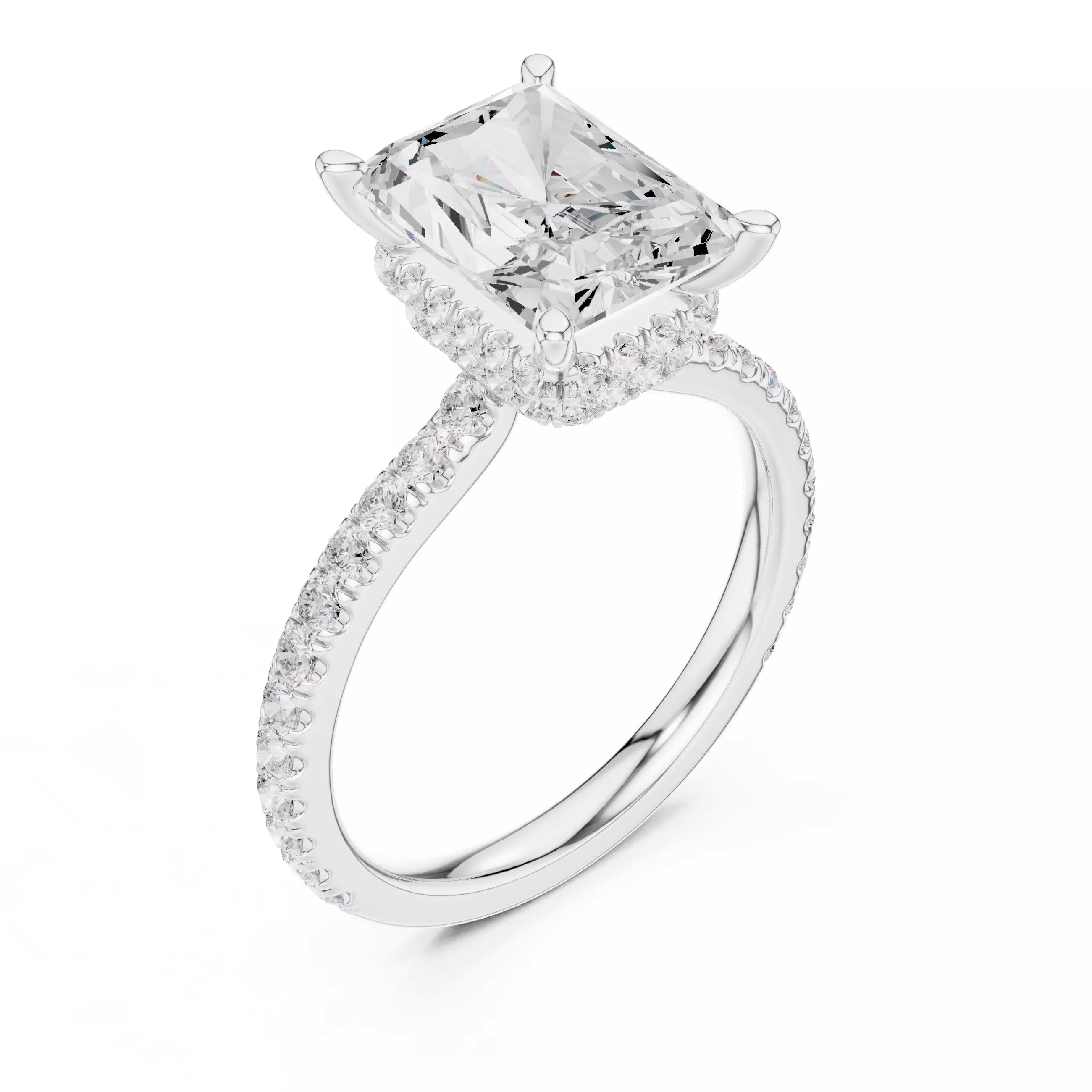 Pavé Solitaire Ring - Emerald Cut