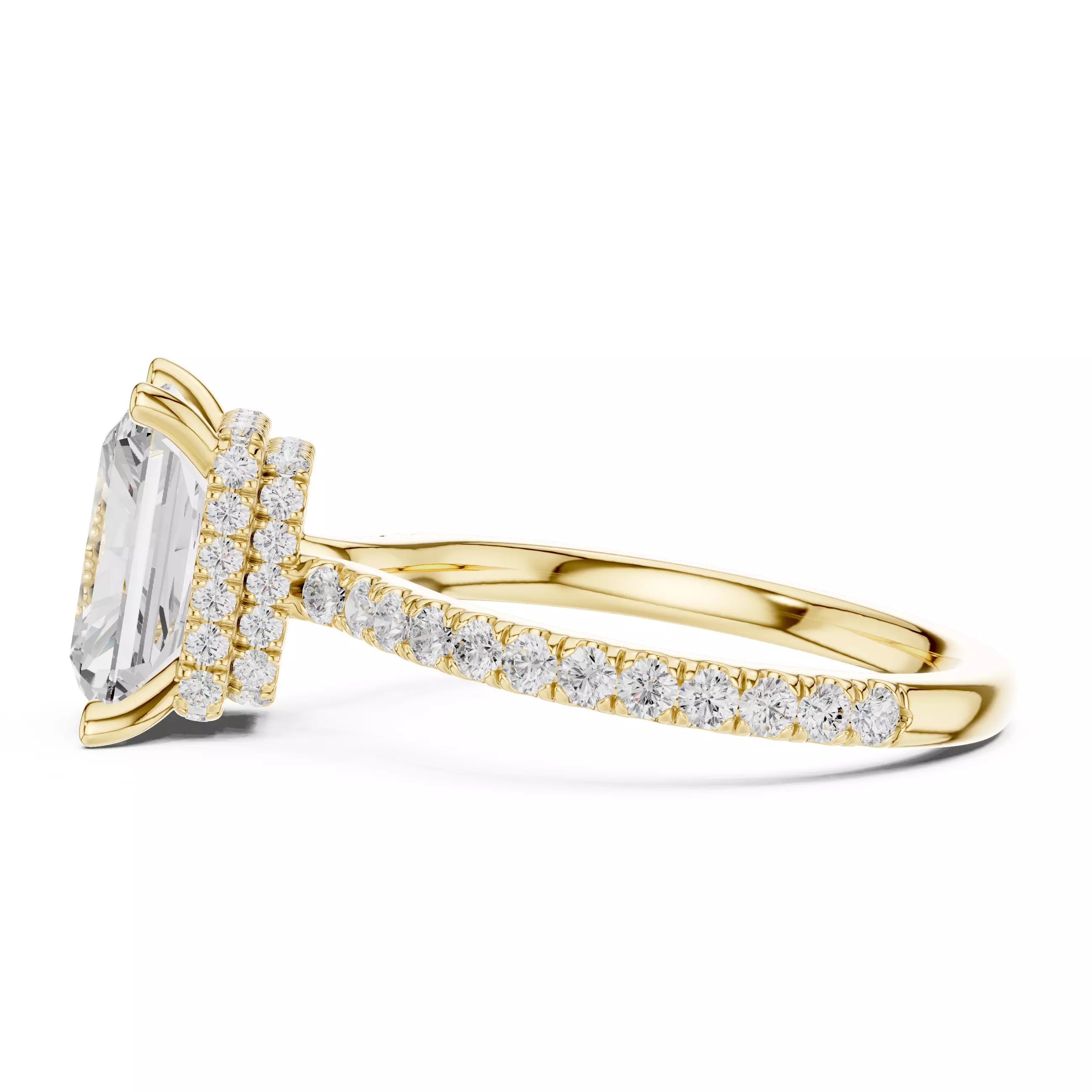Pavé Solitaire Ring - Emerald Cut