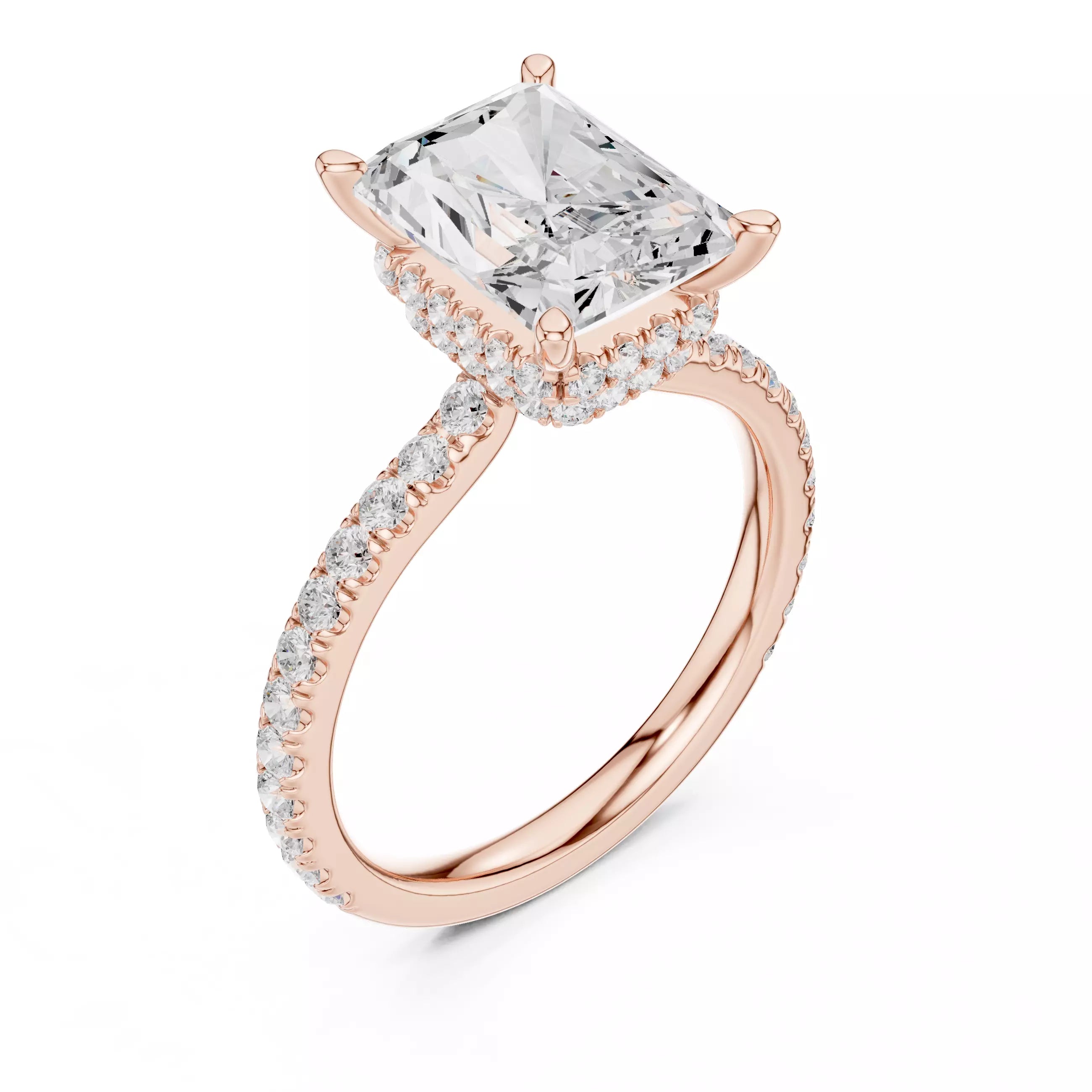 Pavé Solitaire Ring - Emerald Cut