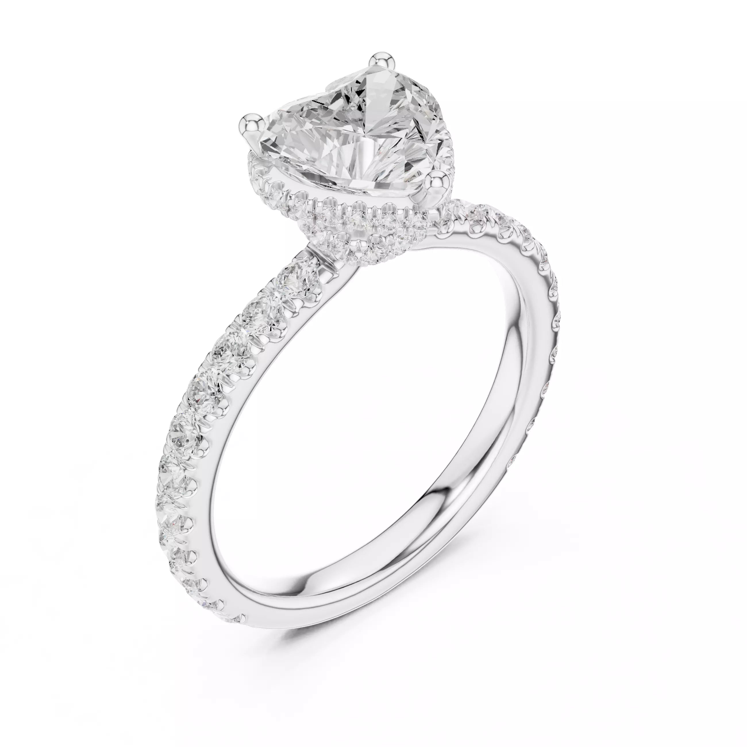 Pavé Solitaire Ring - Heart Cut